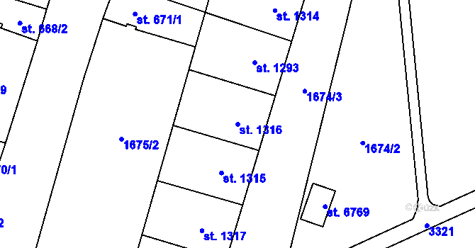 Parcela st. 1316 v KÚ Cheb, Katastrální mapa