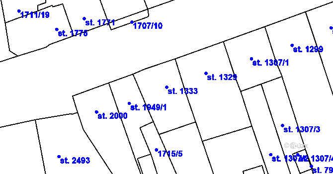 Parcela st. 1333 v KÚ Cheb, Katastrální mapa
