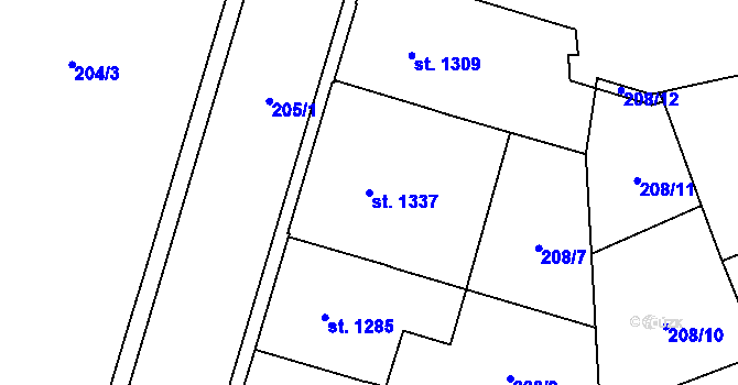 Parcela st. 1337 v KÚ Cheb, Katastrální mapa