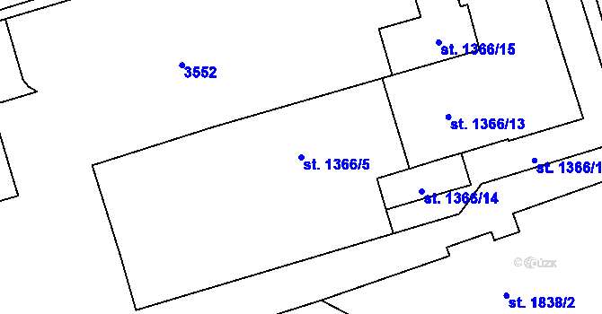 Parcela st. 1366/5 v KÚ Cheb, Katastrální mapa