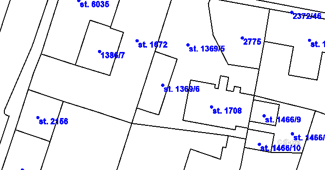 Parcela st. 1369/6 v KÚ Cheb, Katastrální mapa