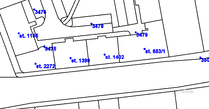 Parcela st. 1402 v KÚ Cheb, Katastrální mapa