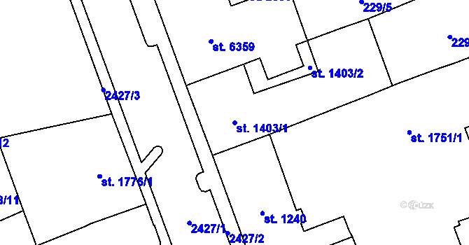 Parcela st. 1403/1 v KÚ Cheb, Katastrální mapa