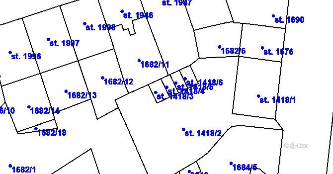Parcela st. 1418/4 v KÚ Cheb, Katastrální mapa