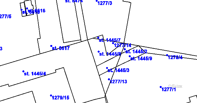 Parcela st. 1445/8 v KÚ Cheb, Katastrální mapa