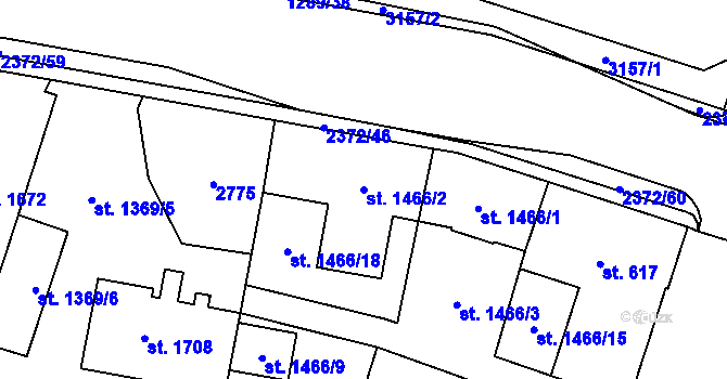 Parcela st. 1466/2 v KÚ Cheb, Katastrální mapa