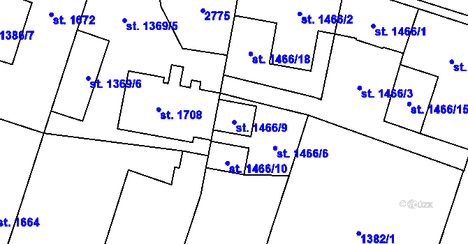 Parcela st. 1466/9 v KÚ Cheb, Katastrální mapa