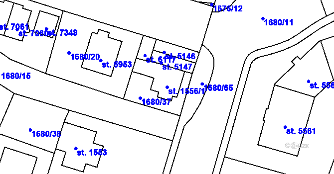Parcela st. 1556/1 v KÚ Cheb, Katastrální mapa