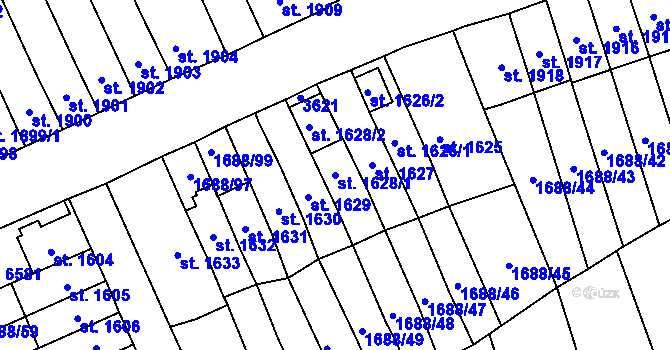 Parcela st. 1628/1 v KÚ Cheb, Katastrální mapa