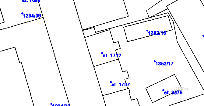 Parcela st. 1712 v KÚ Cheb, Katastrální mapa