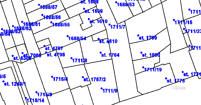 Parcela st. 1764 v KÚ Cheb, Katastrální mapa