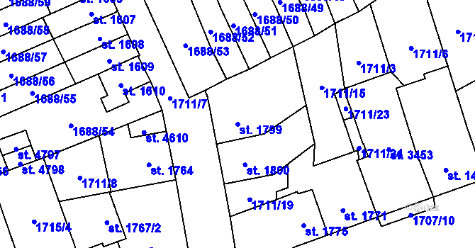 Parcela st. 1799 v KÚ Cheb, Katastrální mapa