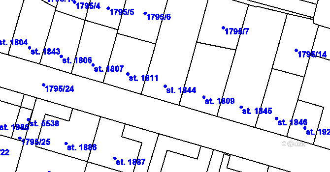 Parcela st. 1844 v KÚ Cheb, Katastrální mapa