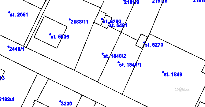 Parcela st. 1848/2 v KÚ Cheb, Katastrální mapa