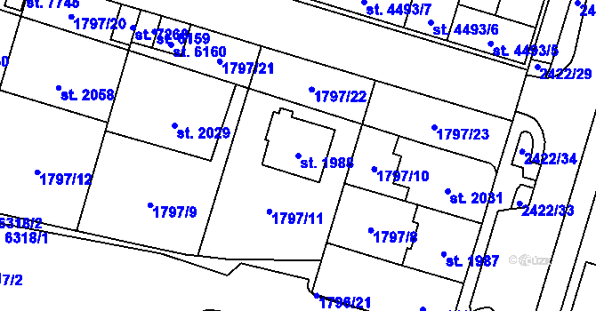 Parcela st. 1988 v KÚ Cheb, Katastrální mapa