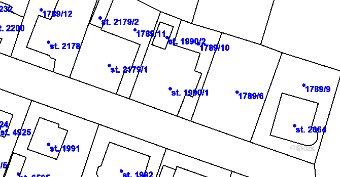 Parcela st. 1990/1 v KÚ Cheb, Katastrální mapa