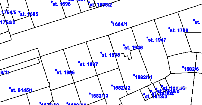 Parcela st. 1998 v KÚ Cheb, Katastrální mapa