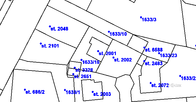 Parcela st. 2001 v KÚ Cheb, Katastrální mapa