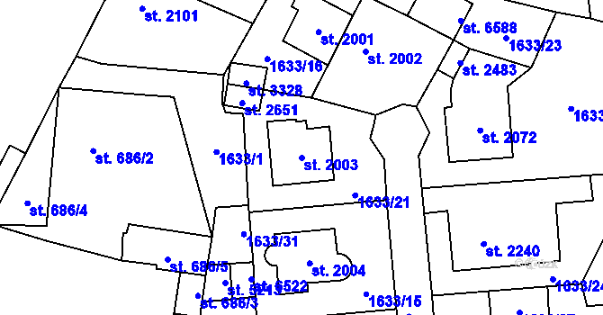 Parcela st. 2003 v KÚ Cheb, Katastrální mapa