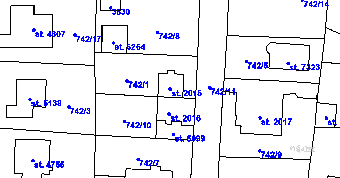 Parcela st. 2015 v KÚ Cheb, Katastrální mapa