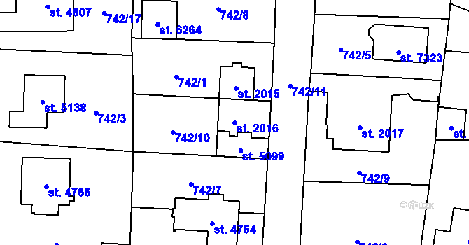 Parcela st. 2016 v KÚ Cheb, Katastrální mapa