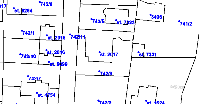 Parcela st. 2017 v KÚ Cheb, Katastrální mapa