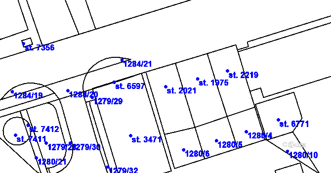 Parcela st. 2021 v KÚ Cheb, Katastrální mapa