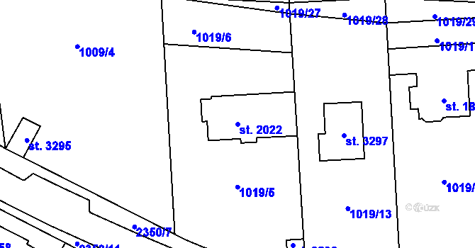 Parcela st. 2022 v KÚ Cheb, Katastrální mapa