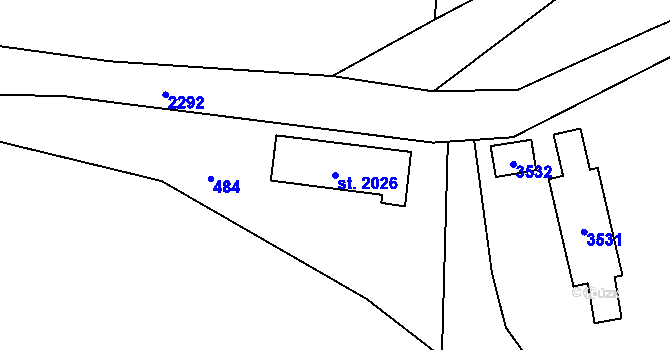 Parcela st. 2026 v KÚ Cheb, Katastrální mapa