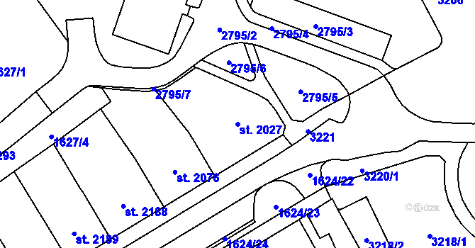 Parcela st. 2027 v KÚ Cheb, Katastrální mapa