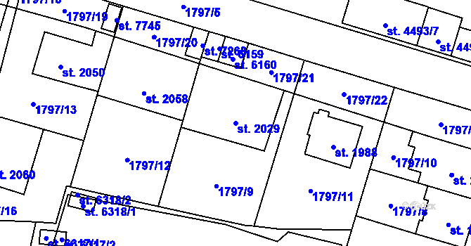 Parcela st. 2029 v KÚ Cheb, Katastrální mapa