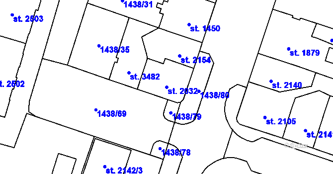 Parcela st. 2032 v KÚ Cheb, Katastrální mapa