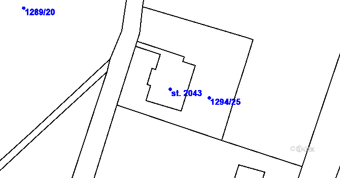 Parcela st. 2043 v KÚ Cheb, Katastrální mapa