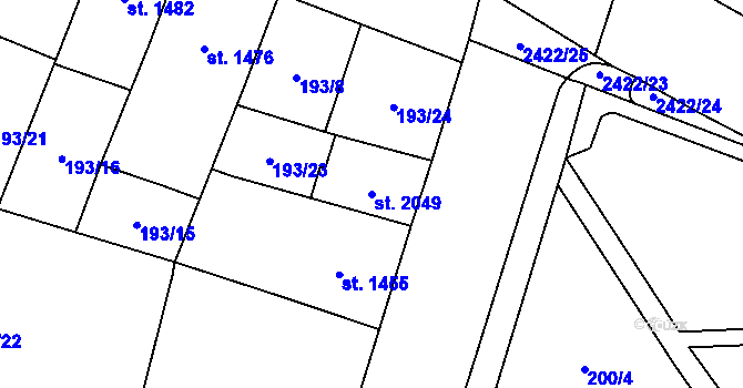 Parcela st. 2049 v KÚ Cheb, Katastrální mapa