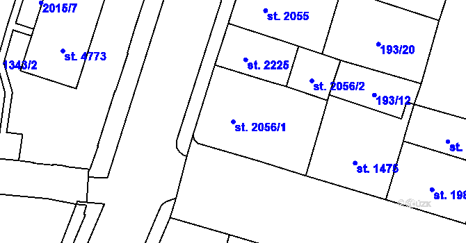 Parcela st. 2056/1 v KÚ Cheb, Katastrální mapa