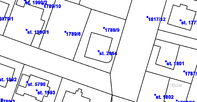 Parcela st. 2064 v KÚ Cheb, Katastrální mapa