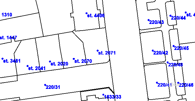 Parcela st. 2071 v KÚ Cheb, Katastrální mapa