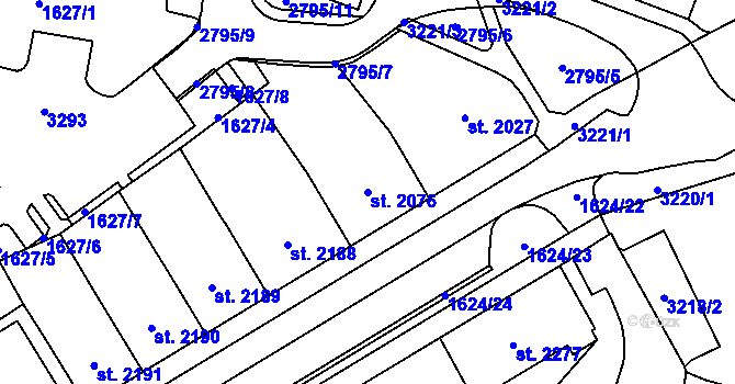Parcela st. 2076 v KÚ Cheb, Katastrální mapa