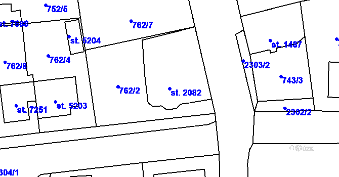 Parcela st. 2082 v KÚ Cheb, Katastrální mapa