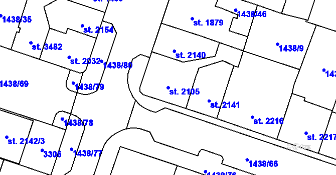 Parcela st. 2105 v KÚ Cheb, Katastrální mapa