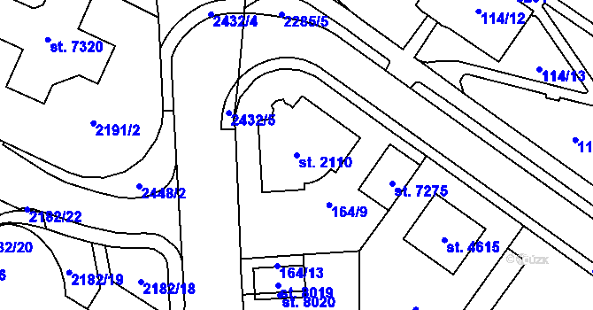 Parcela st. 2110 v KÚ Cheb, Katastrální mapa