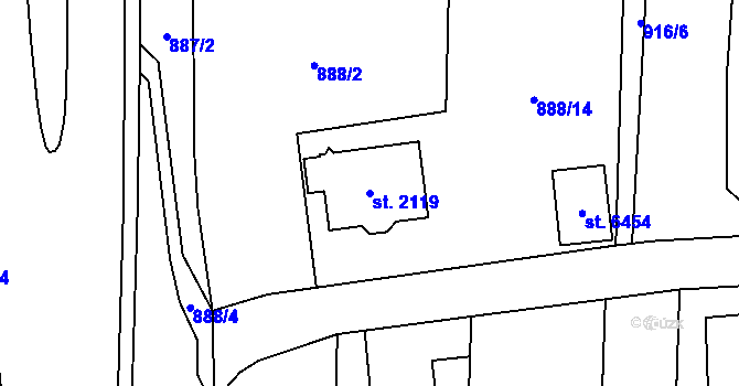 Parcela st. 2119 v KÚ Cheb, Katastrální mapa
