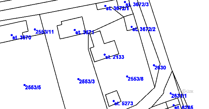 Parcela st. 2133 v KÚ Cheb, Katastrální mapa