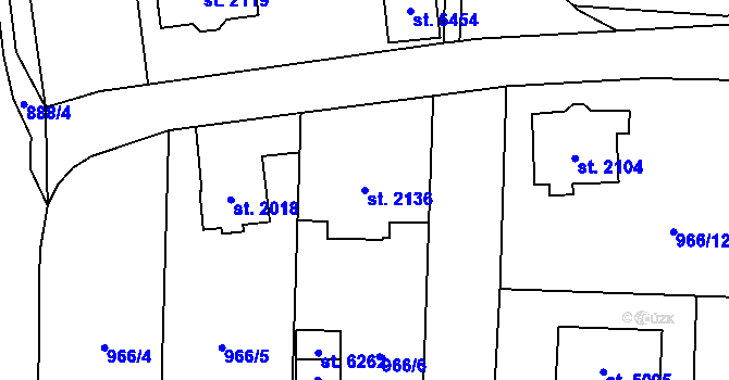 Parcela st. 2136 v KÚ Cheb, Katastrální mapa