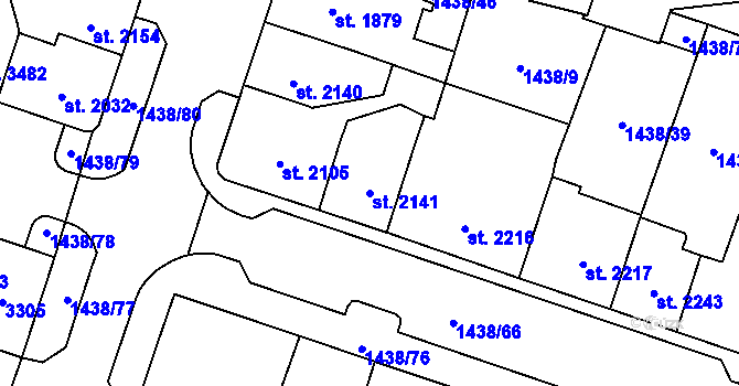 Parcela st. 2141 v KÚ Cheb, Katastrální mapa