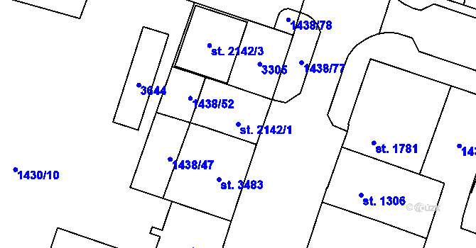 Parcela st. 2142/1 v KÚ Cheb, Katastrální mapa