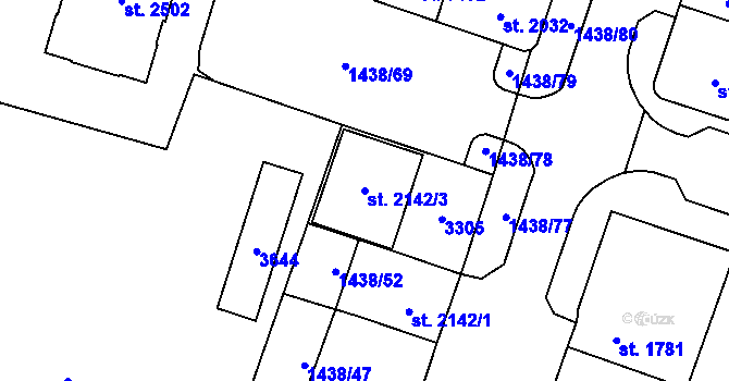 Parcela st. 2142/3 v KÚ Cheb, Katastrální mapa