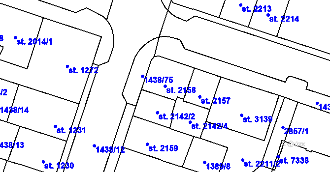 Parcela st. 2158 v KÚ Cheb, Katastrální mapa