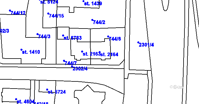 Parcela st. 2164 v KÚ Cheb, Katastrální mapa