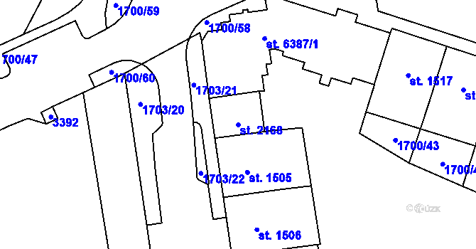Parcela st. 2168 v KÚ Cheb, Katastrální mapa
